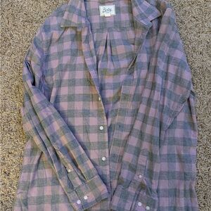 Betty Men's Pink and Gray Plaid Casual Button Down Shirt